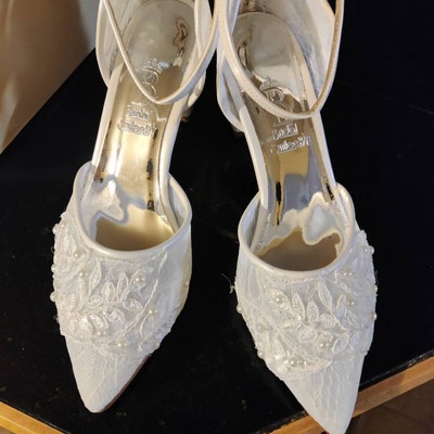 Bridal Shoes Short Heels Tulle Lace Embroidery Elegant Design - Etsy