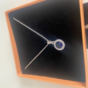925 Sterling Silver Halo Blue Pendant Necklace for Women