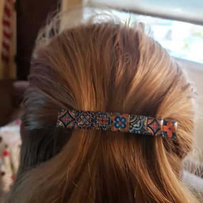 Glass Hair Barrette With Spanish Tile Designs, Mixed Colors and ...