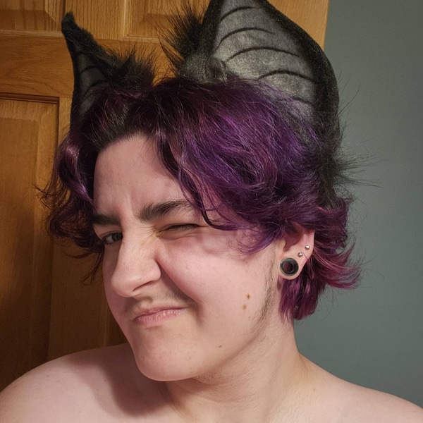 Ship After 08/10 | Black Bat Ears, Black Gray Furry Bat Ears, Demon Bat ...