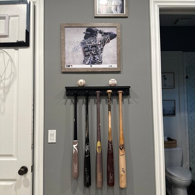 thumbnail image 2 of Baseball Bat Rack Holds 17 Mini Bats & 6 Balls Wall Display Holder Trophy Awards 2 of 2
