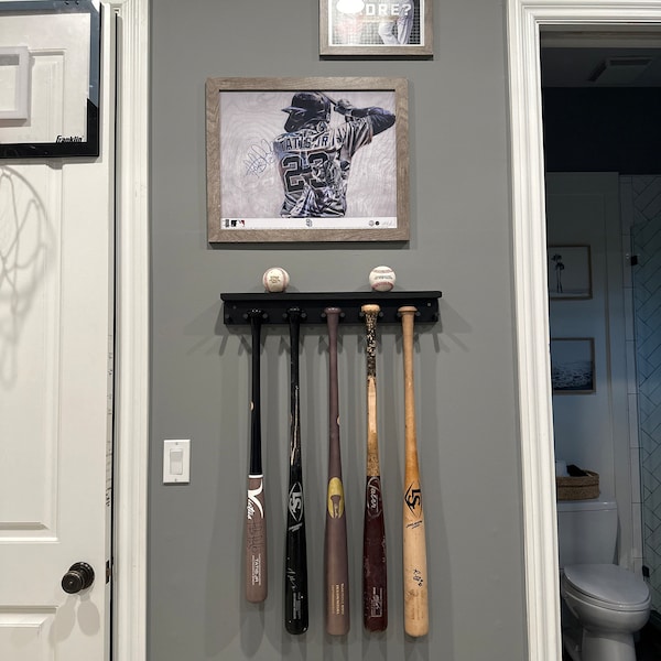 Baseball Bat Rack 11 Bats 6 Balls Wall Holder Display Wood Awards ...
