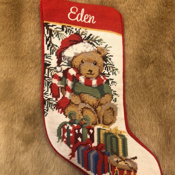 Teddy Bear Christmas stocking Personalized Needlepoint Etsy