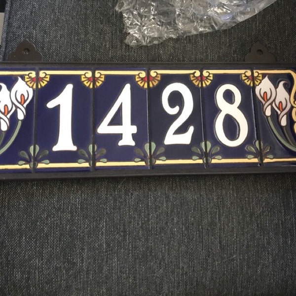Calla Lily House Number Sign | White on Blue Ceramic Tile | Calla Lily ...