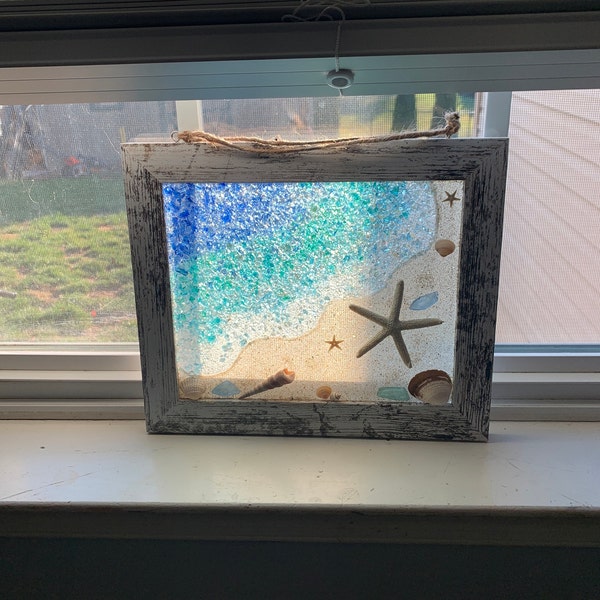 Sea Glass Beach Scene - Sea Glass Art - Beach Decor - Beach Scene Wall ...
