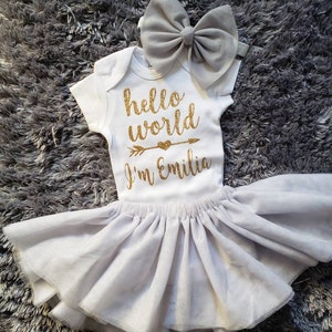 Newborn Outfit Hello World - Coming Home Custom Baby Girl Outfit ...