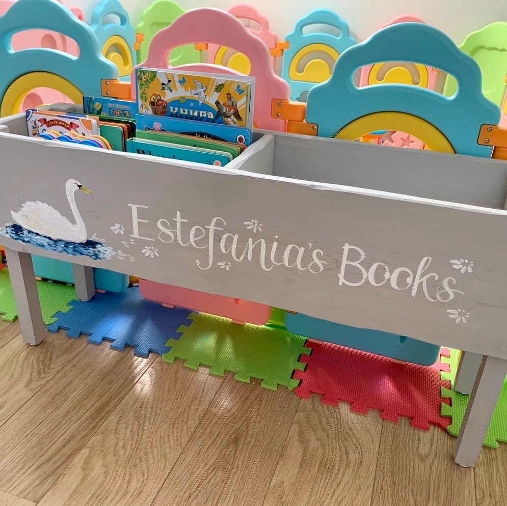 Childrens floor bookshelf Toy storage crate Reading corner bookcase Toy storage box Custom book