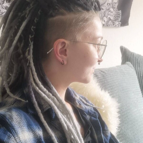 Set of Wool Ombre Dreadlock Black Grey Dread Extension Dark