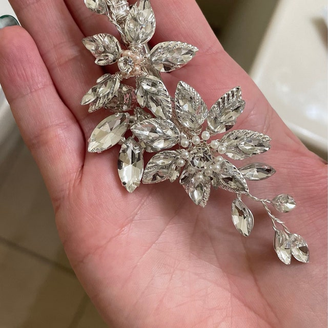 Swarovski Crystals And Pearl White flower Bridal Hair comb set, Bridal