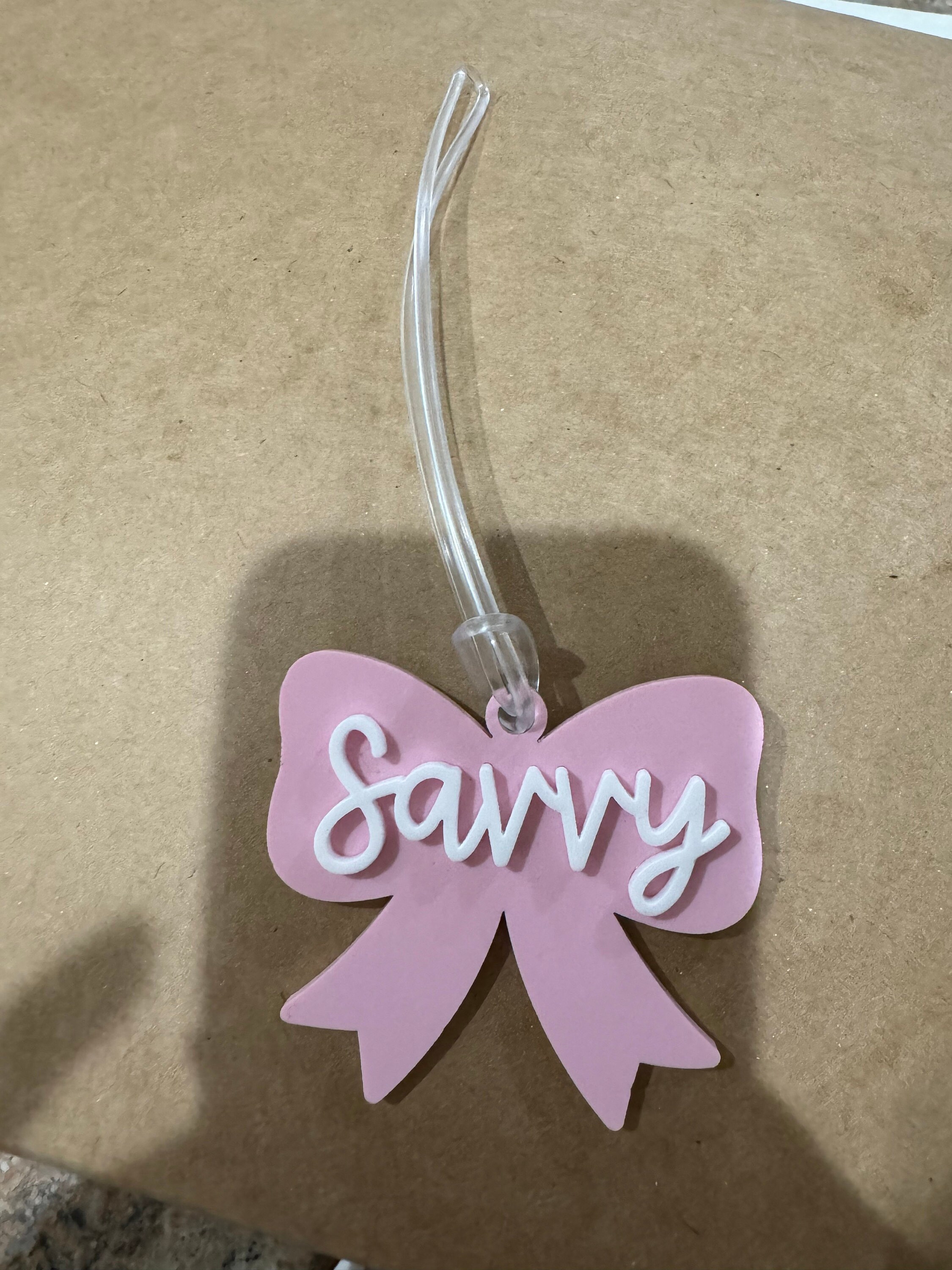 Custom Diaper Bag Tag Baby Girl Pink Bow Keychain Diaper Bag Acrylic Tag Bow Design Daycare Tag Pink Bow Aesthetic Keychain Backpack Tag