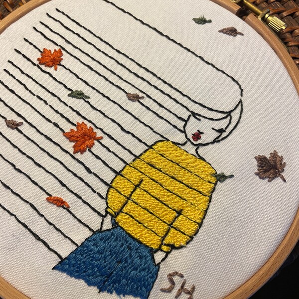 PDF Pattern - Autumn Girl and Leaves Falling- Modern Hand Embroidery ...