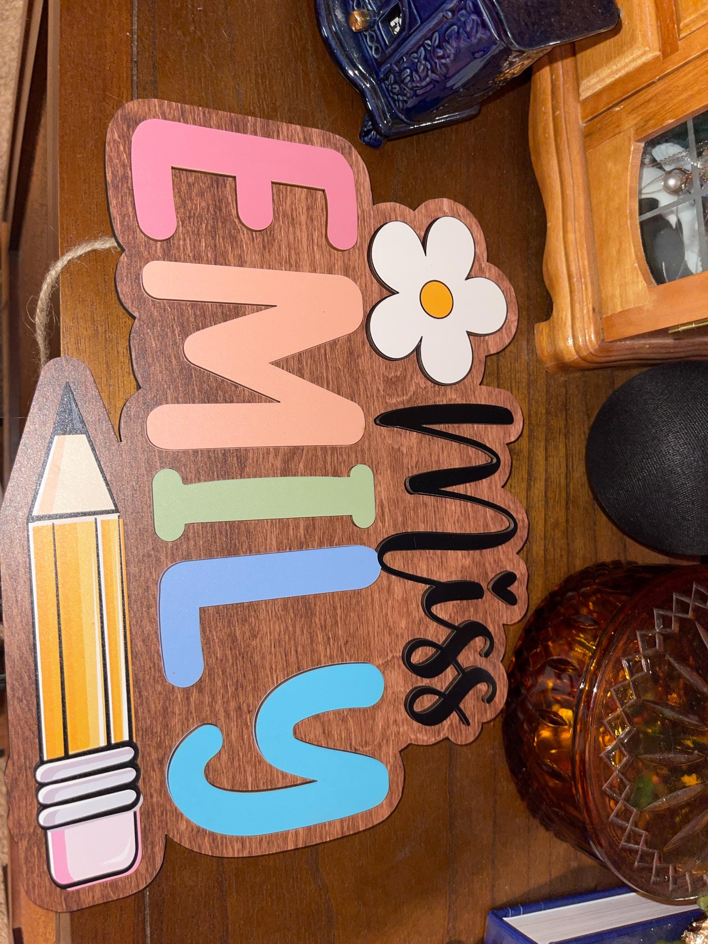 Custom 3D Teacher Door Sign, Personalised Name with Pencil Teacher Sign, Classroom Decor, Teacher Door Hanger, Teacher Back to School Sign