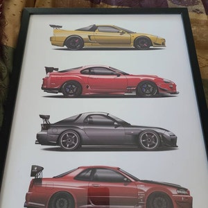 JDMカーポスター：NSX、スープラ、RX7、GT-Rの自動車アートプリント