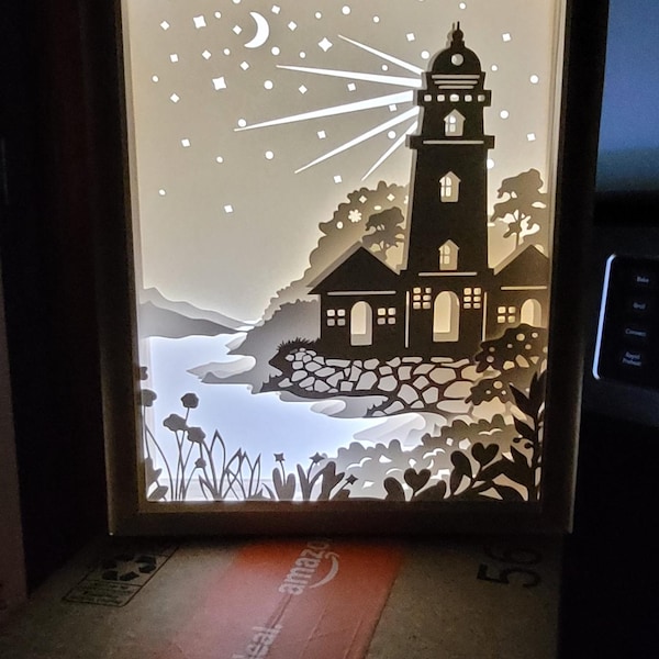Lighthouse Paper Cut Light Box SVG Template – 3D Layered Lightbox ...