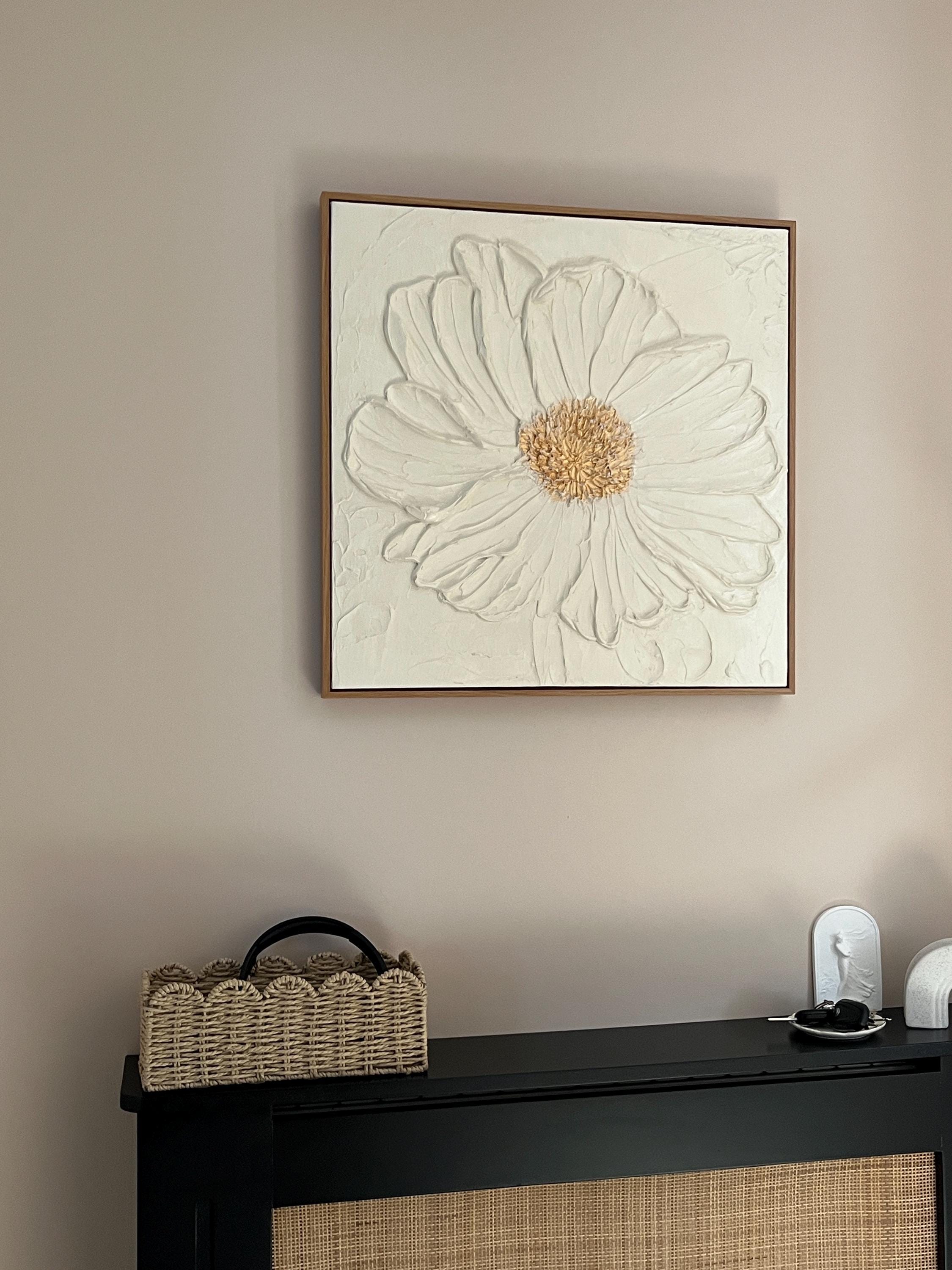 3D Texture Flower Painting on Canvas Large Flower Wall Art Creamy White Minimalist Painting Gold Texture Art Boho Minimalist Floral Art