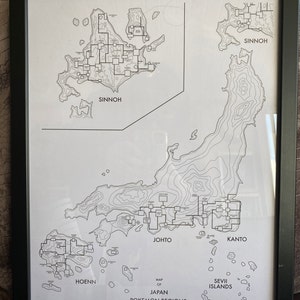 Poster Pokémon Ensemble de 4 Région Kanto, Johto, Hoenn & Sinnoh ÷Taille 61  x 91.5 cm 91.5 x 61 cm