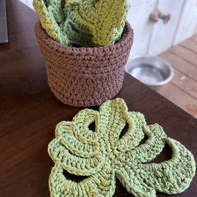 Monstera Leaf Coasters Crochet Pattern Video Tutorial and PDF Download