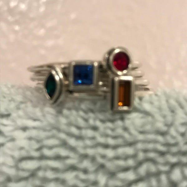Birthstone Stack Rings Mother's Birthstone Stack Rings • Set of 4 Silver Birthstone Bands ...