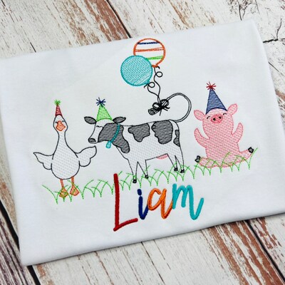 Party Animal Farm Three in a Row sketch Embroidery - Etsy