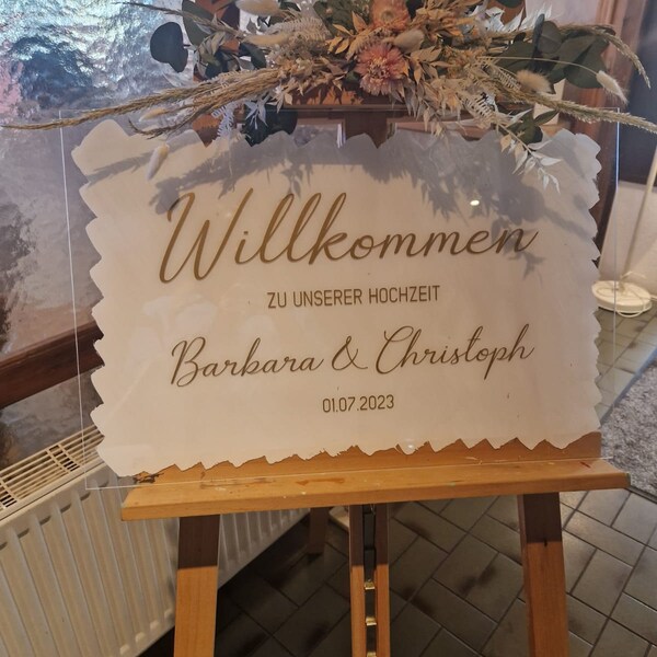 Personalisierbares Hochzeits-Willkommensschild Aus Holz – 50,8x50,8 Cm, Pflaume