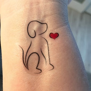 chien avec 2 coeurs, Tatouage temporaire 2 semaines