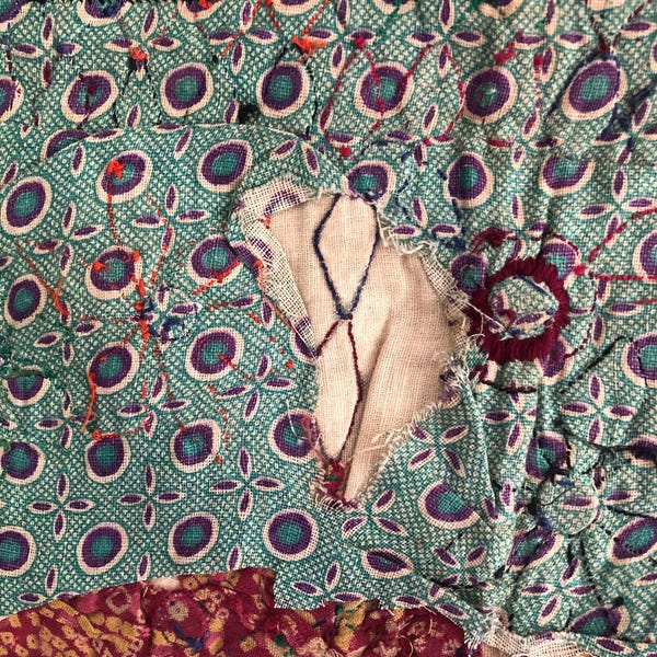 Miroir Saree tribal indien vintage fait à la main Patchwork & Textiles