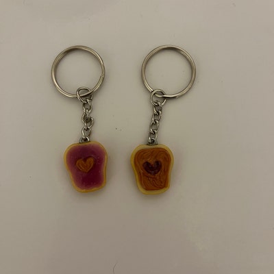 Peanut Butter and Jelly Heart Keychain Set, Grape, Best Friend's Keychains or Phone Charms ...