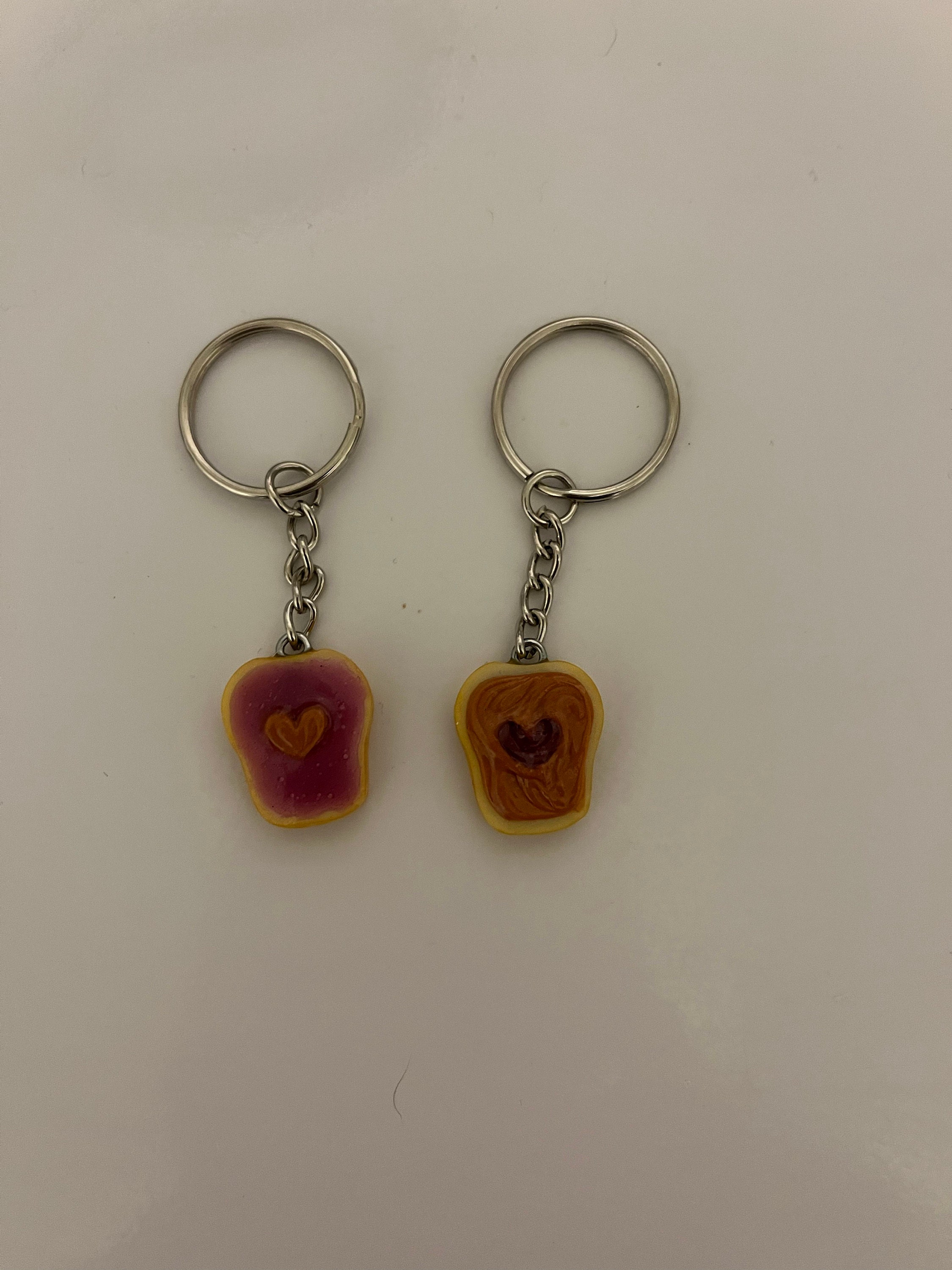 Peanut Butter and Jelly Heart Keychain Set, Grape, Best Friend&#39;s Keychains (or Phone Charms), Great Gift for Mom, Daughter, Sister, Cute :D