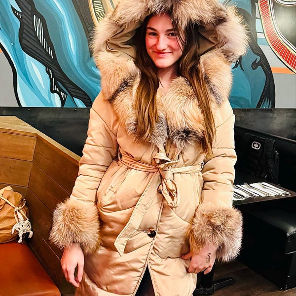 Women's Winter Luxury Sky Blue Natural Fox Raccoon Fur Jackets
