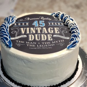 Vintage Dude Custom Age Edible Image Cake Topper. Pre-cut Edible ...