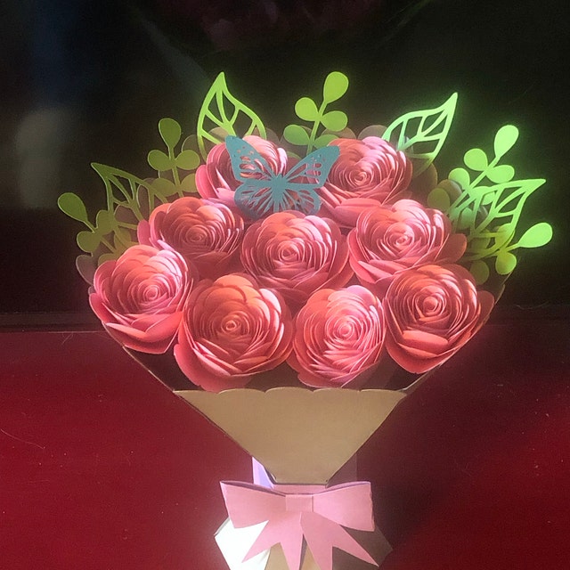 Ramo de flores de papel, regalo de san Valentín RAMO Y FLORES ROSAS, svg  file, cameo, cricut, svg, dxf, eps, .studio3 -  España