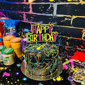 Glow Party Cake Topper, Neon Birthday Cake Topper, Personalized Cake ...