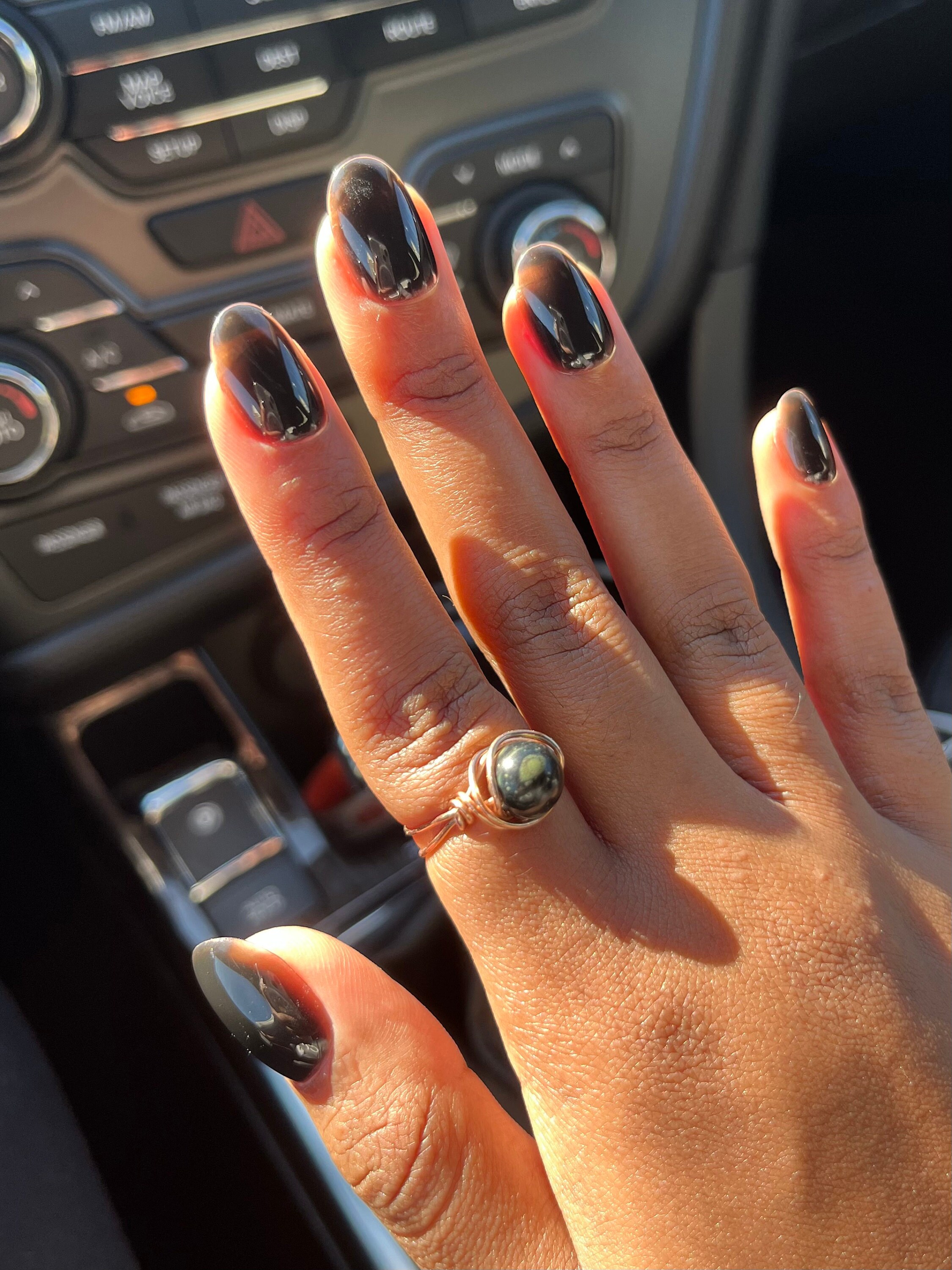 JELLY BLACK Korean style press on nail art, gothic simple clean nails for fall winter, halloween nails, goth, stiletto long medium short