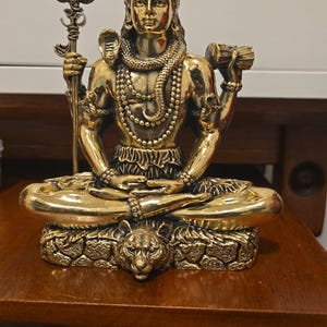 瞑想するシヴァ神像：6インチの真鍮製シヴァ・シャンカール像（三叉槍