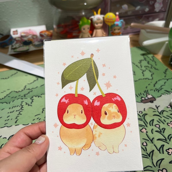 Cherry Bunny 4 X 6 Art Print, Kawaii Rabbit Illustration - Etsy