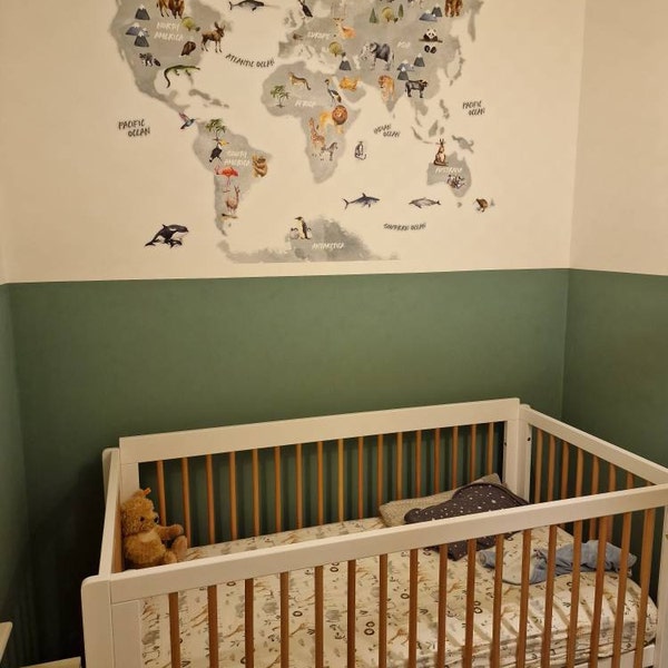 Animal World Map Wall Sticker | Kids World Map Decal | World Map Wall ...