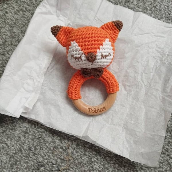 Personalized Animal Crochet Rattle,custom Wooden Baby Rattle,engraved ...