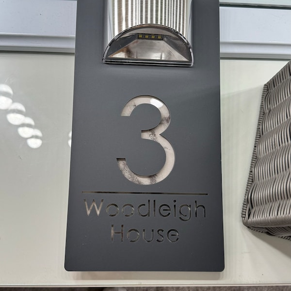 Beautiful Grey Mirror House Sign With Solar Light Laser Acrylic Marble ...