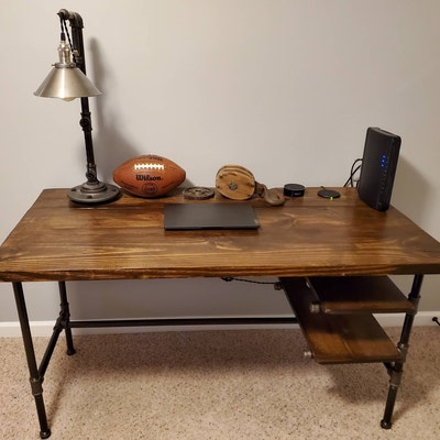Steel and Wood Desk Office Iron Pipe Desk With 2 Shelves - Etsy