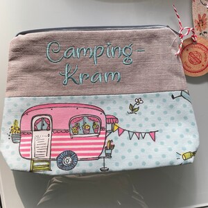 Herz & Heim® Personalisierte Kosmetiktasche 'ON TOUR' Mit Namen | 20.5x12 Cm, Baumwolle, Für Reisen