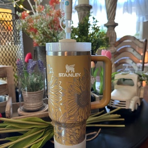 Sunflower Design 40oz Tumbler with Handle, Lid, Straw, Laser Engraved –  Prairie Tale Farm