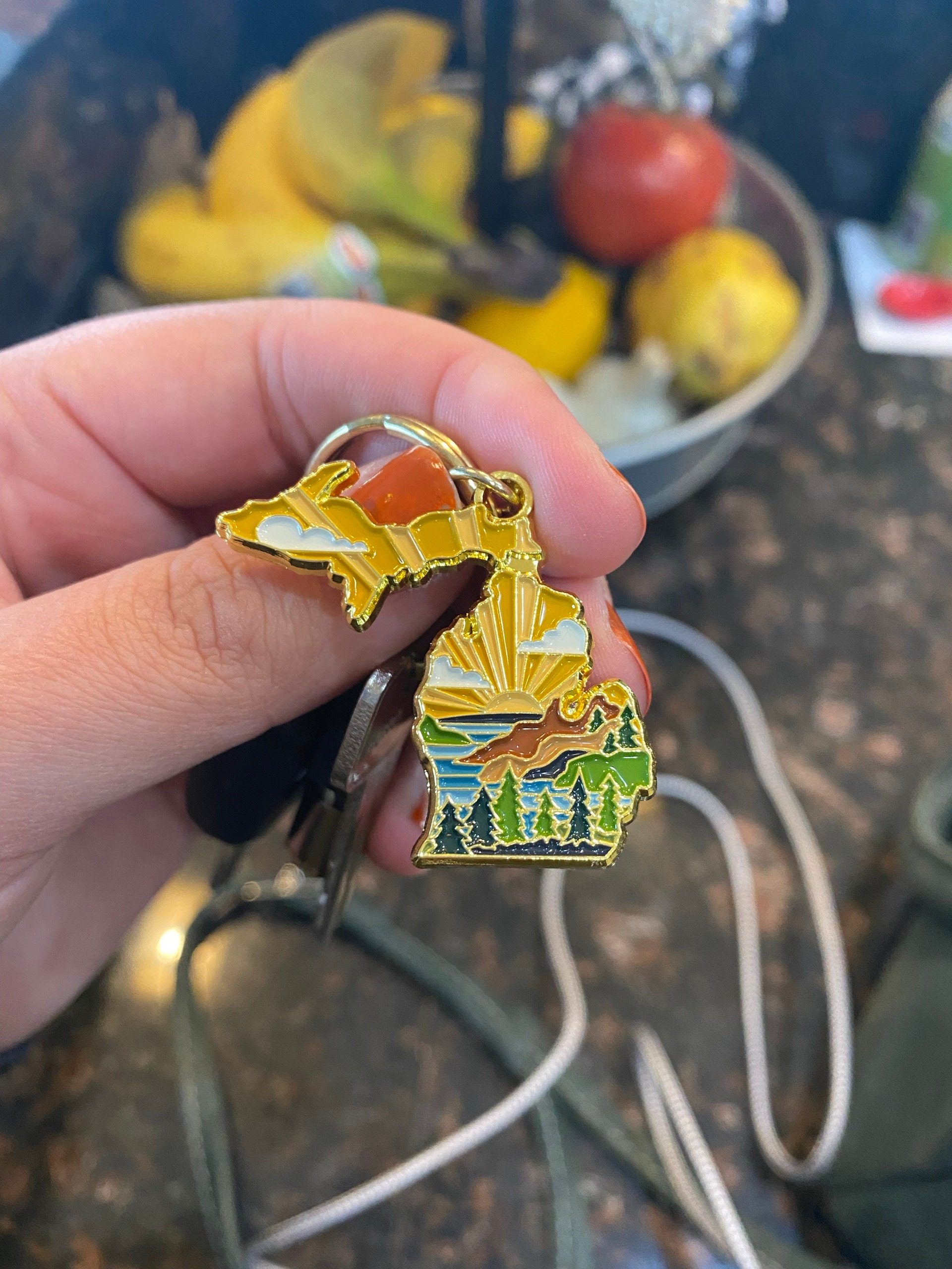 Michigan Soft Enamel Keychain 1.5&quot; | Michigan Outline Key Ring | Illustrated State Keychain