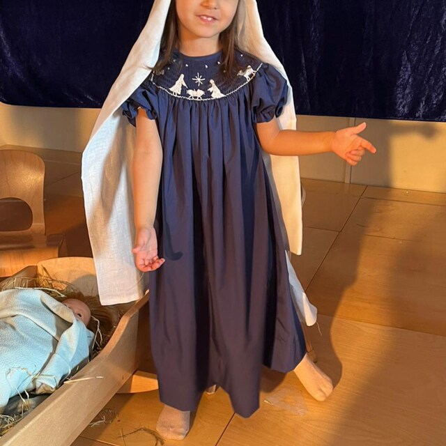 white christmas dresses GIRLS NATIVITY SMOCKED DRESS main image 1