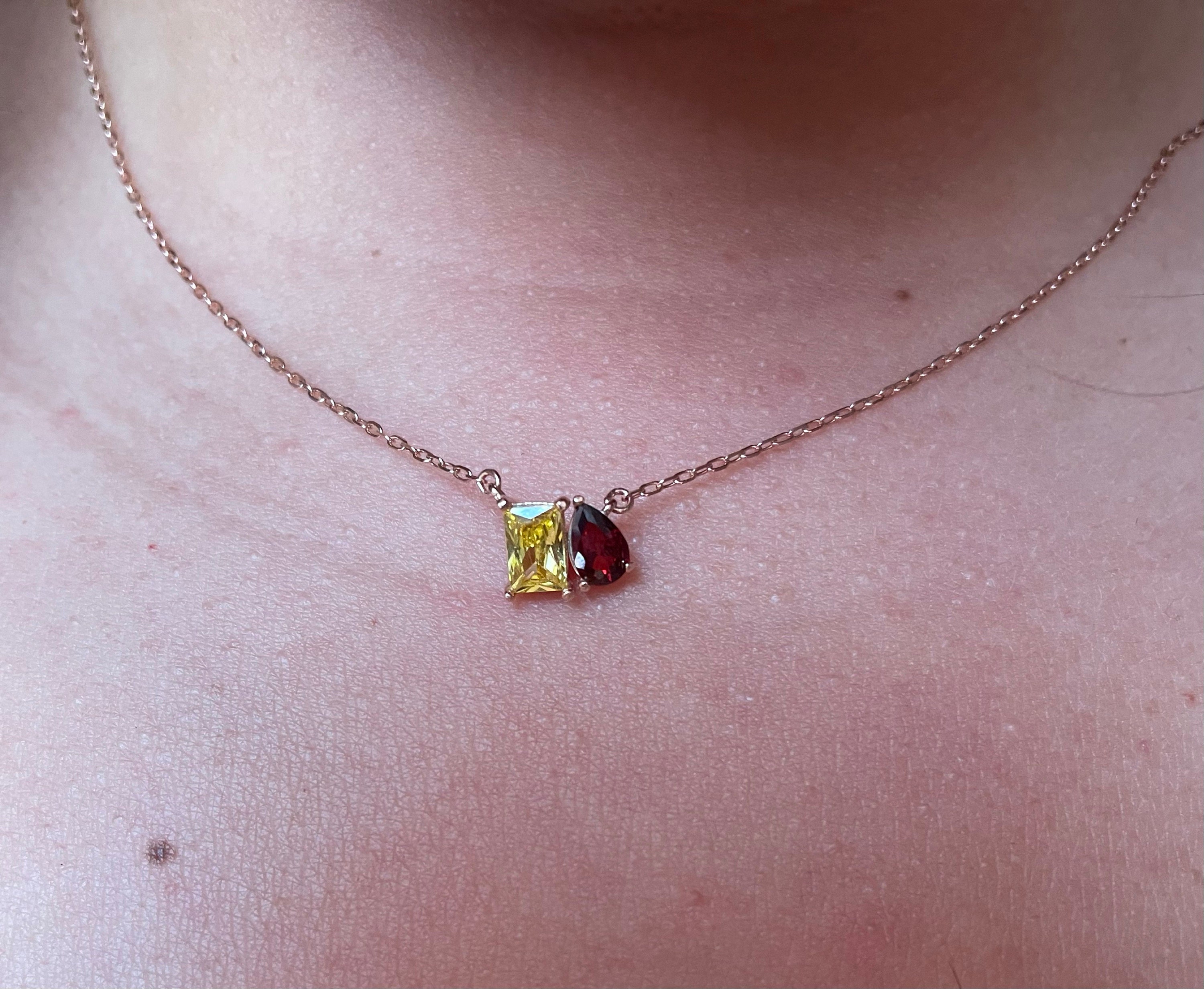 Toi et Moi Gemstone Necklace by Caitlyn Minimalist • Emerald & Pear Cut Birthstone Necklace • Personalized Jewelry • Gifts for Mom • NM140