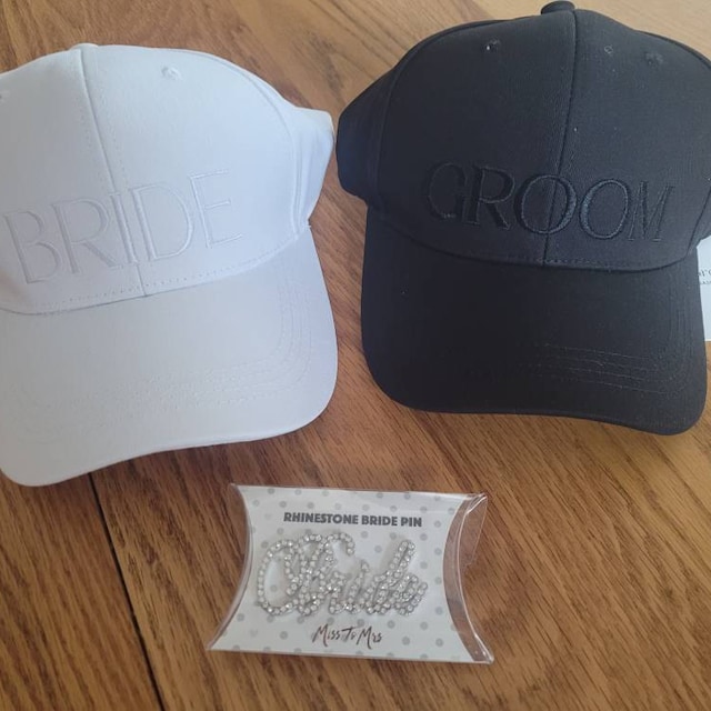 Bride & Groom Baseball Cap Duo - His and Hers Wedding Hats  display picture 1