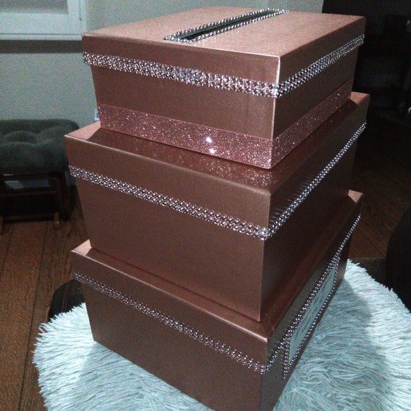 Rose Gold & Blush Pink Card Box Centerpiece, 3 Tier Wedding, Shower, or ...