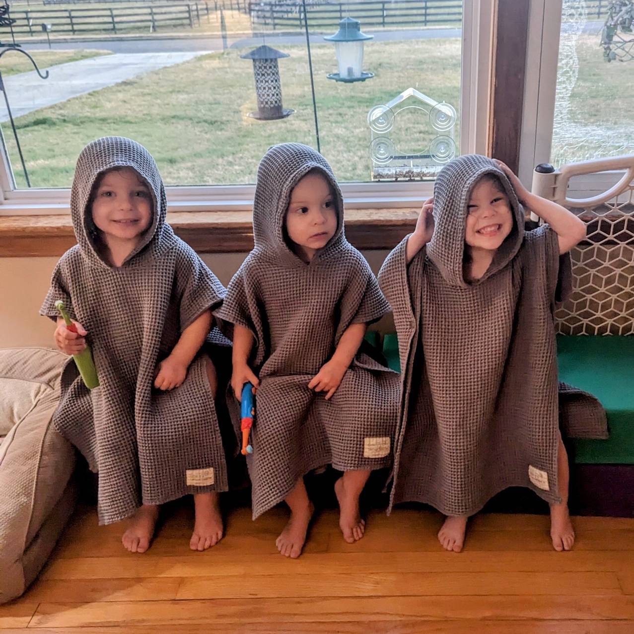 Hooded Towel with Custom Embroidery - Waffle Beach Towel Poncho - Hooded Coverup - kids swimsuit coverup - 100% organic cotton