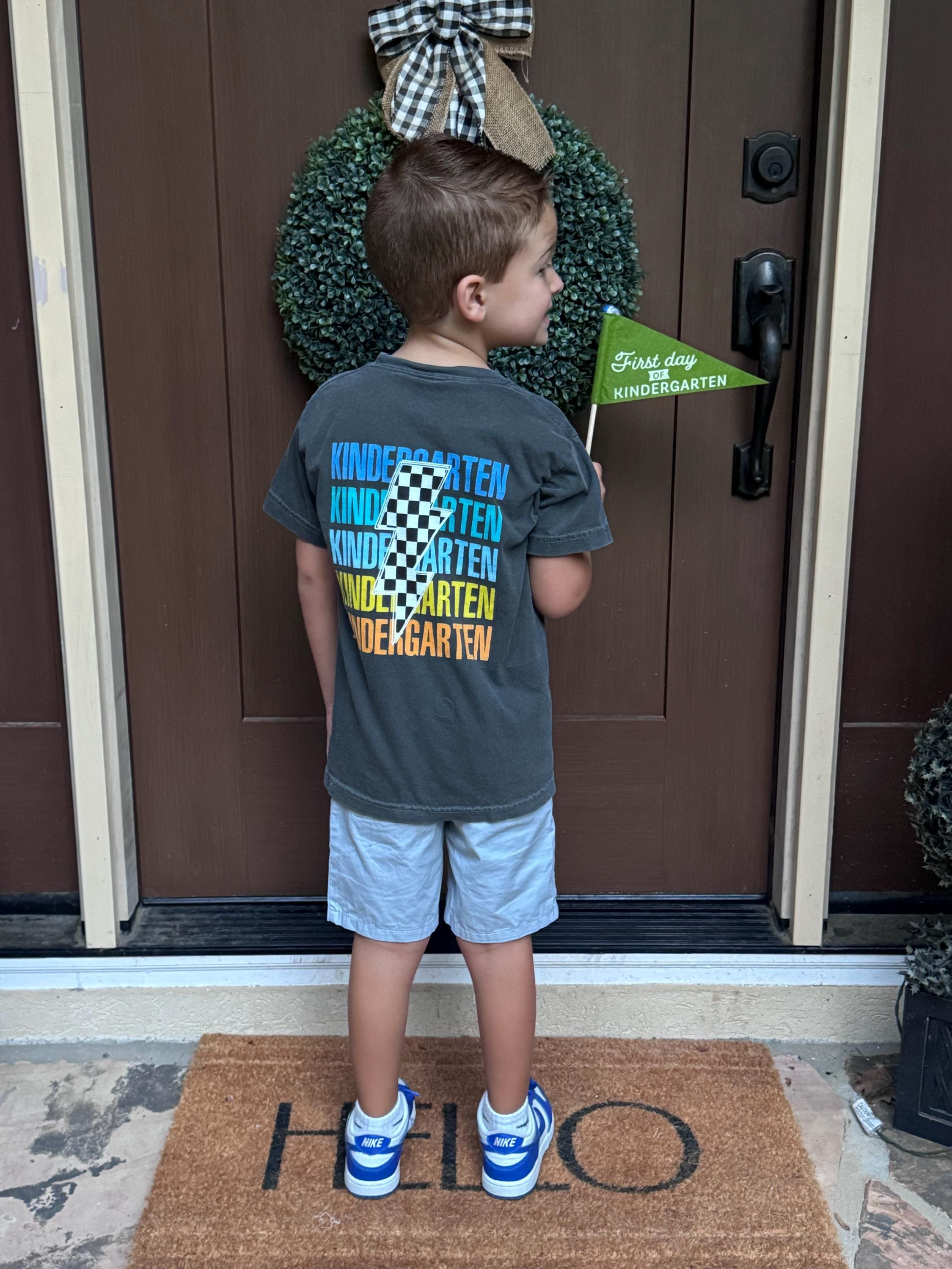 Retro Kindergarten Shirt with Name, Boys Back To School Tshirt, First Day of School Shirt for Kids, Personalized Preschool Boy Toddler Shirt