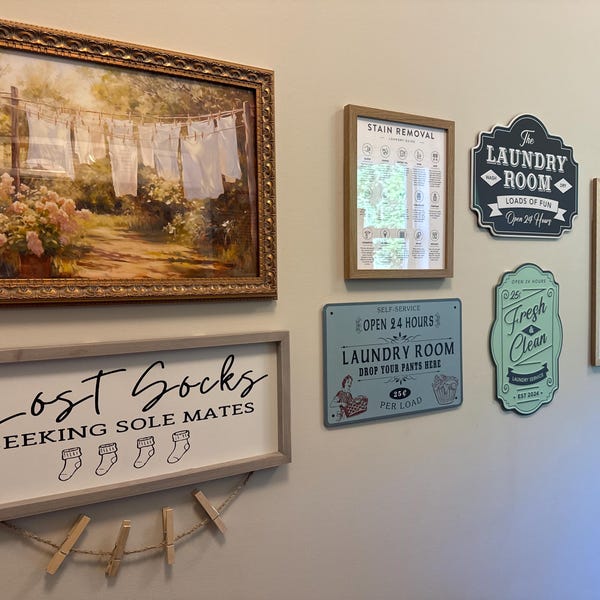 Hanging Laundry Room Painting Vintage Style Neutral Landscape Art Print ...
