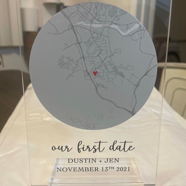 Our First Date Valentines Day Heart Map Plaque Couples Gift For Her Pe –  Greatest Custom